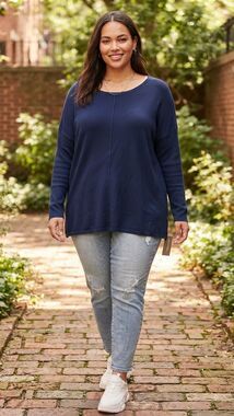 NWT Style & Co Plus Size 2X Blue Seam Tunic Sweater Long Sleeve NWT Oversized